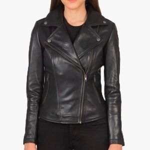 NEW The Jacket Maker Leather Biker Jacket moto motorcycle black genuine